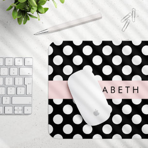 Mousepad Bolinhas Pretas e Brancas, Pontas, Seu Nome