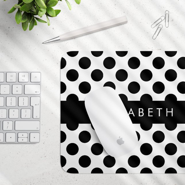 Mousepad Bolinhas Pretas e Brancas, Pontas, Seu Nome (Criador carregado)