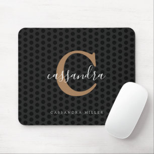 Mousepad Bolinhas Pretas para Monograma Dourado Chic