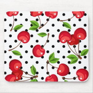 Mousepad Bolinhas Rockabilly Cherries em Branco