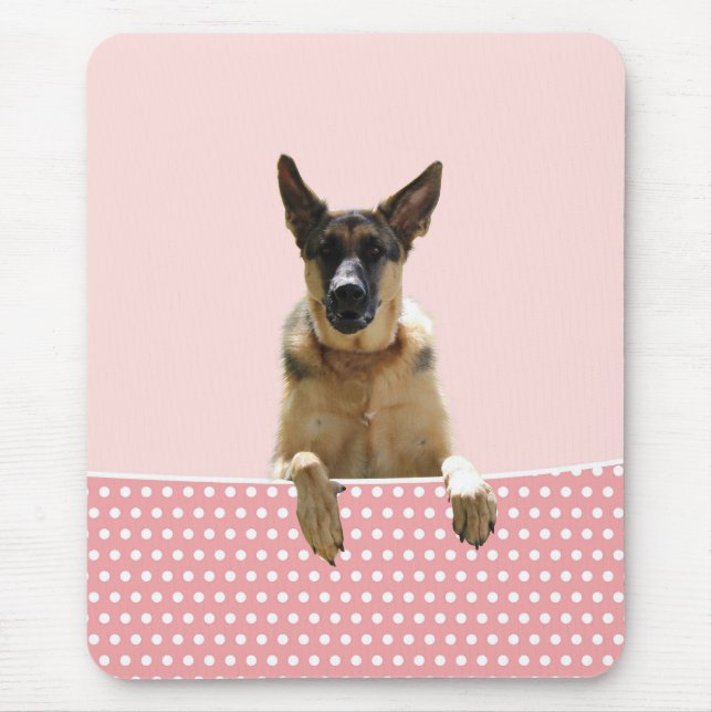 Mousepad Bolinhas Rosa german shepherd (Frente)