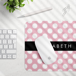Mousepad Bolinhas Rosa, Padrão de Bolinhas, Seu Nome