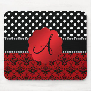 Mousepad Bolinhas vermelhas do preto do damasco do