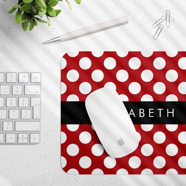 Mousepad Bolinhas Vermelhas, Padrão de Bolinhas, Seu Nome (Criador carregado)