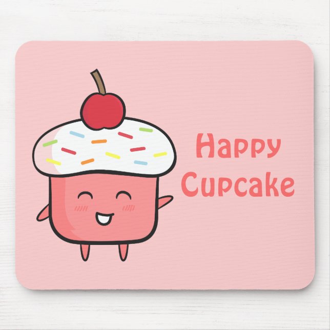Mousepad Bolo de aniversário rosa fofo e feliz com cereja (Frente)
