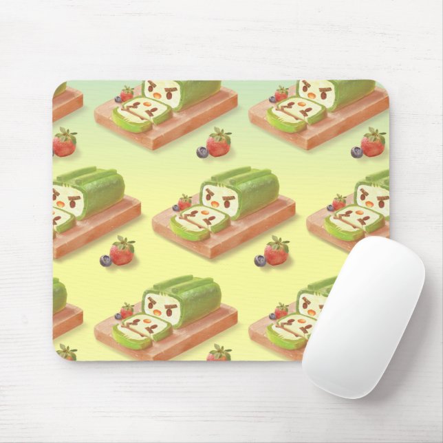 Mousepad Bolo Roulé de Matcha: Arte de Bolo de Chá Verde Ir (Com mouse)