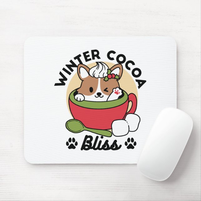 Mousepad Bolsa de Cacau de inverno - Cachorro-Bonito em Des (Com mouse)