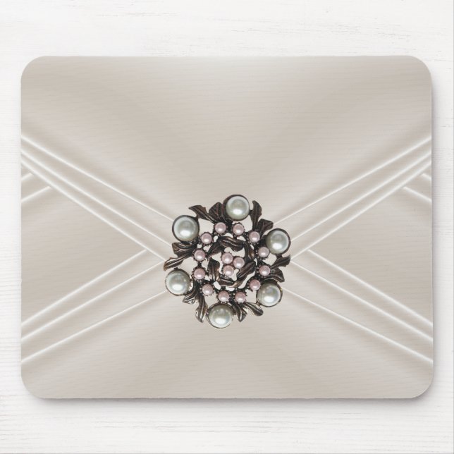 Mousepad Bolsa de Pérola Bege de Seda Elegante Jóia (Frente)