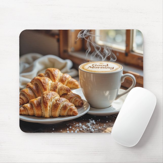 Mousepad Bom Dia Café Com Croissants (Com mouse)