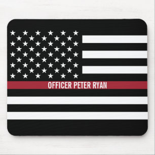 Mousepad Bombeiro Thin Red Line American Flag Add Name