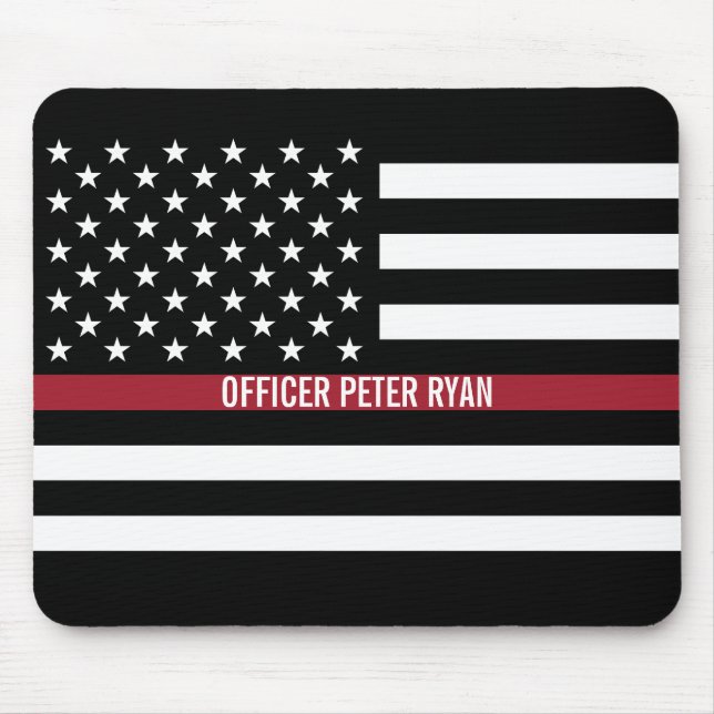 Mousepad Bombeiro Thin Red Line American Flag Add Name (Frente)