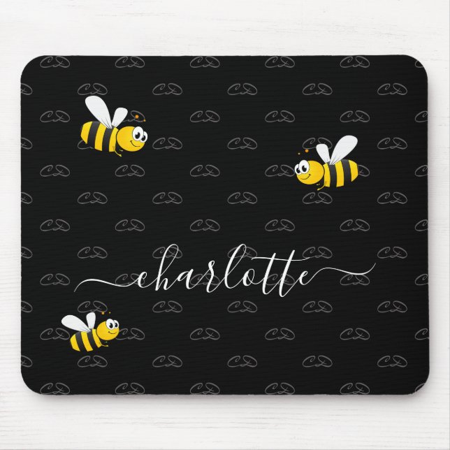 Mousepad Bombus brancos negros e felizes monograma de humor (Frente)