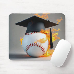 Mousepad Boné de formatura em um beisebol flamejante