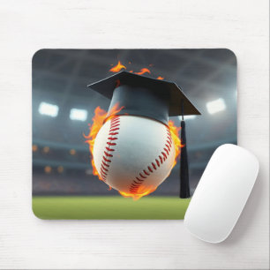 Mousepad Boné de formatura em um beisebol flamejante