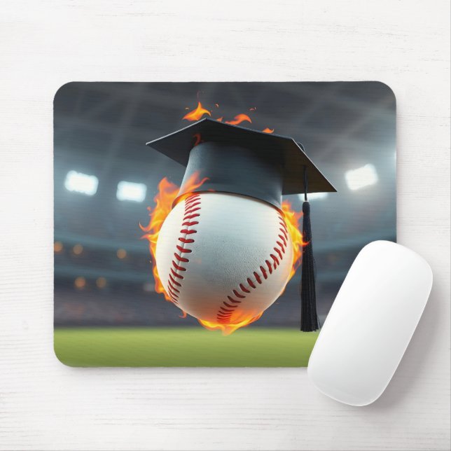 Mousepad Boné de formatura em um beisebol flamejante (Com mouse)