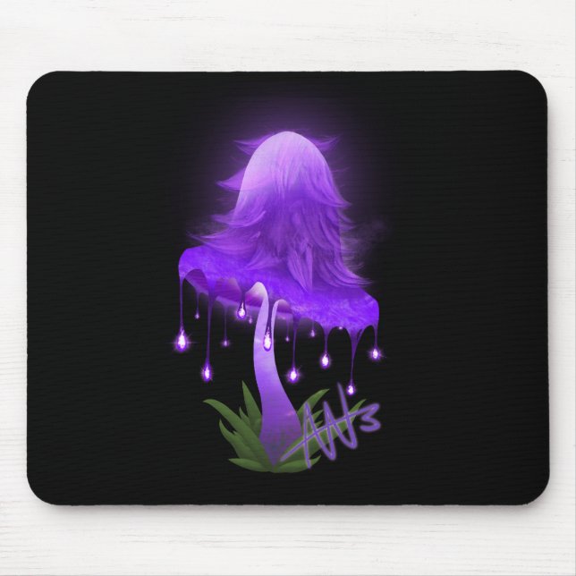 Mousepad Boné de tinta elegante, brilhando em cogumelo roxo (Frente)