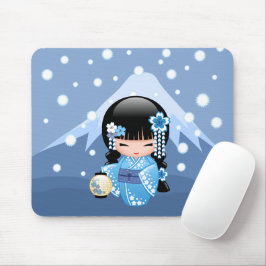 Mousepad Boneca de inverno Kokeshi - Garota Geisha Blue Mou
