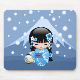 Mousepad Boneca de inverno Kokeshi - Garota Geisha Blue Mou