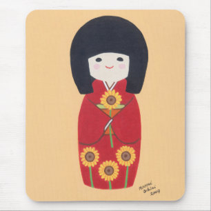 Mousepad Boneca de Kokeshi com girassol