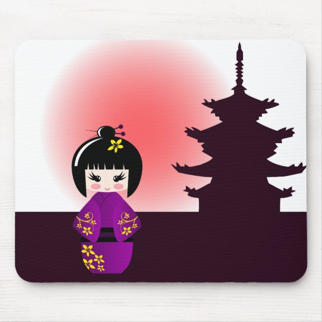 Mousepad Boneca de Kokeshi e templo japonês (Frente)