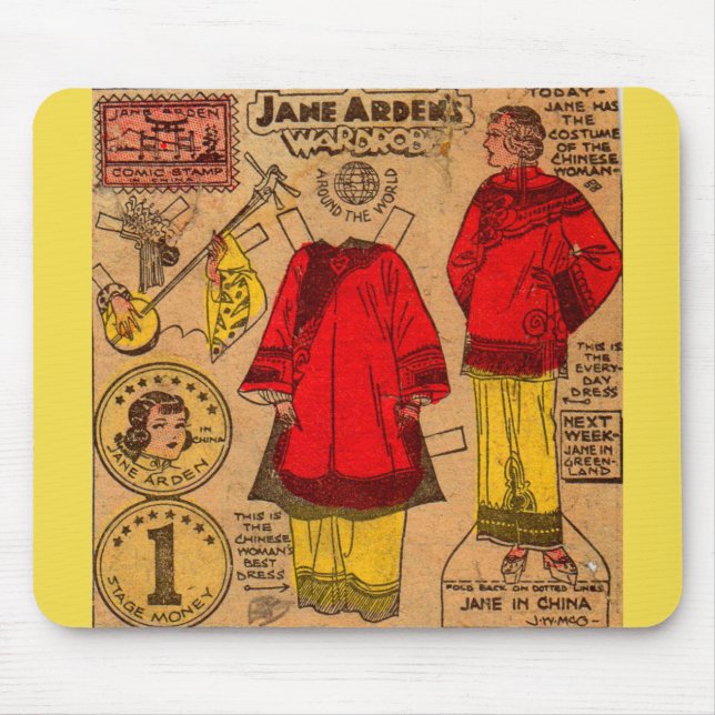 Mousepad Boneca de papel Jane Arden, 1930 Roupas chinesas (Frente)