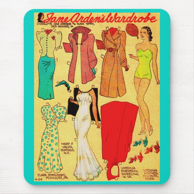 Mousepad Boneca de papel Jane Arden de 1930 e mais (Frente)