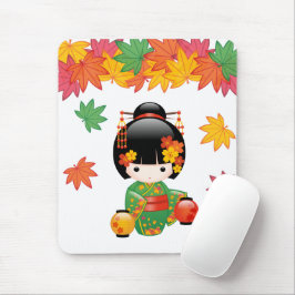 Mousepad Boneca Kokeshi verde Kimono Geisha