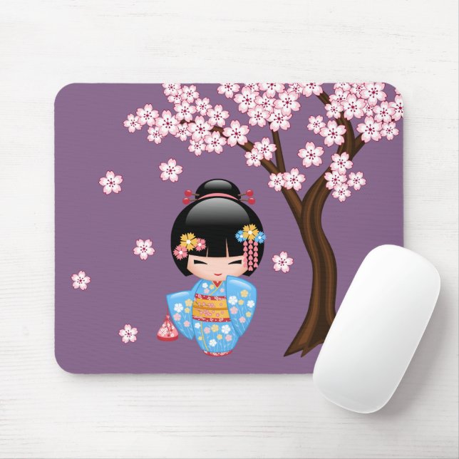 Mousepad Boneca Maiko Kokeshi - Rapariga Kimono Geisha Azul (Com mouse)