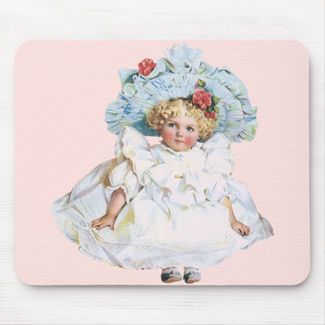 Mousepad Boneca Vitoriana Vintage, Páscoa Vestida Chapéu (Frente)