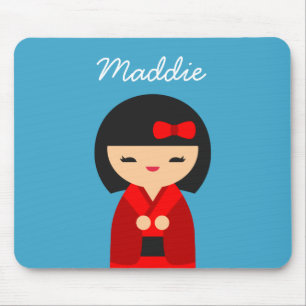 Mousepad Bonecas japonesas Kokeshi vermelhas