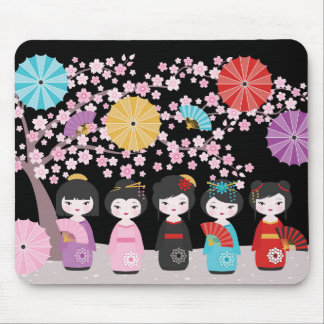 Mousepad Bonecas Kokeshi japonesas Black