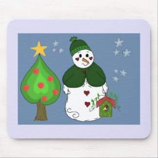 Mousepad Boneco de Neve Caprichoso Com Casa de Pássaro