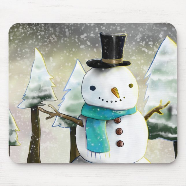 Mousepad Boneco de Neve Caprichoso em Cena de Natal de Inve (Frente)
