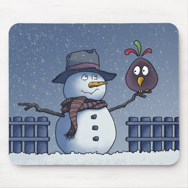Mousepad Boneco de Neve com Pássaro (Frente)