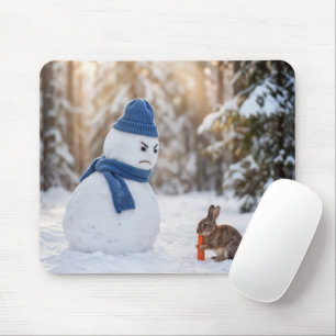 Mousepad Boneco de Neve com Rosto Feio para um Coelho