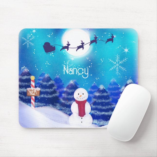 Mousepad Boneco de Neve de Natal Personalizado Feliz (Com mouse)