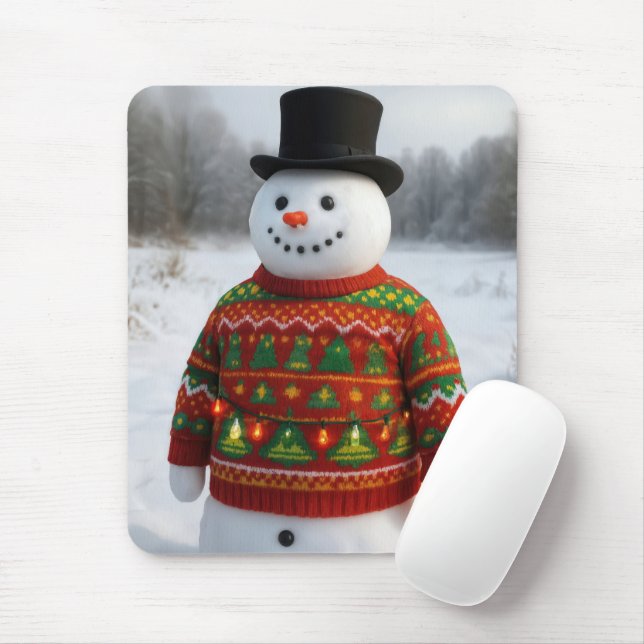 Mousepad Boneco de Neve de Natal Vestindo uma Suéter Feia (Com mouse)