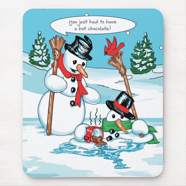 Mousepad Boneco de neve engraçado com desenhos animados do (Frente)