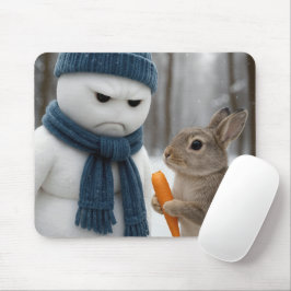 Mousepad Boneco de Neve Mal-Humorado Com um Coelho