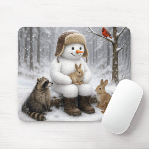 Mousepad Boneco de Neve no Bosque de Inverno com Amigos Ani