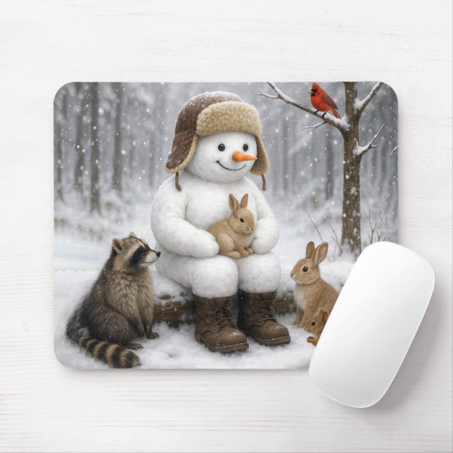 Mousepad Boneco de Neve no Bosque de Inverno com Amigos Ani (Com mouse)
