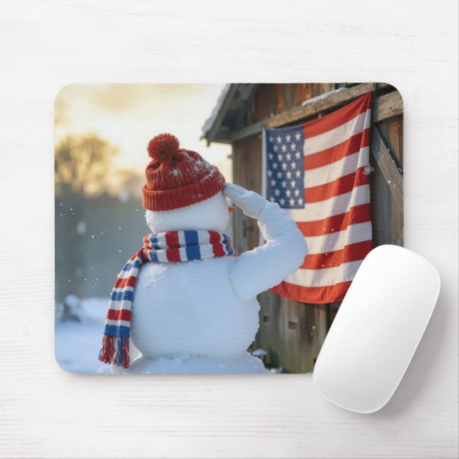 Mousepad Boneco de Neve Saudando uma Bandeira Americana (Com mouse)