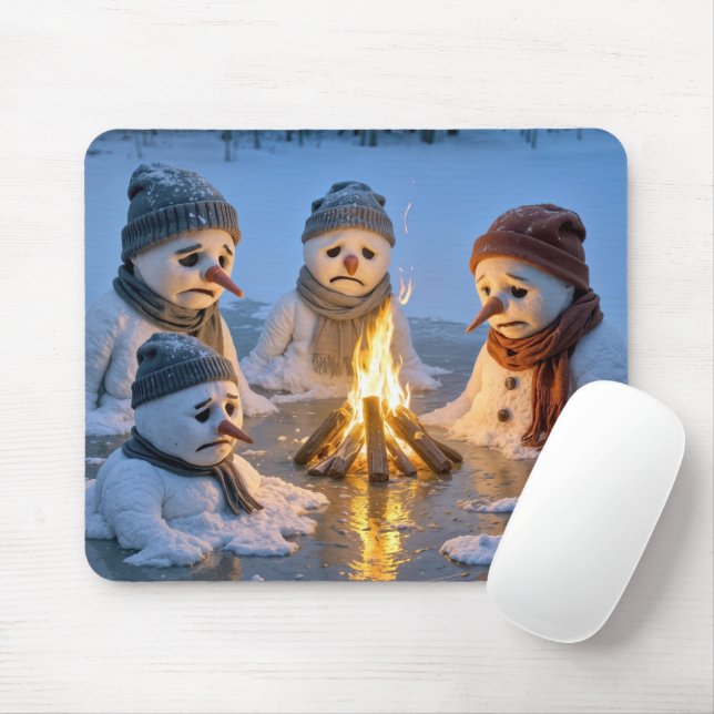 Mousepad Bonecos de Neve Derretendo em Torno de uma Fogueir (Com mouse)