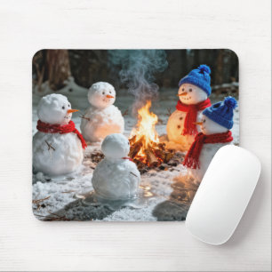 Mousepad Bonecos de Neve Derretendo em Torno de uma Fogueir