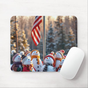 Mousepad Bonecos de Neve Olhando para a Bandeira dos EUA