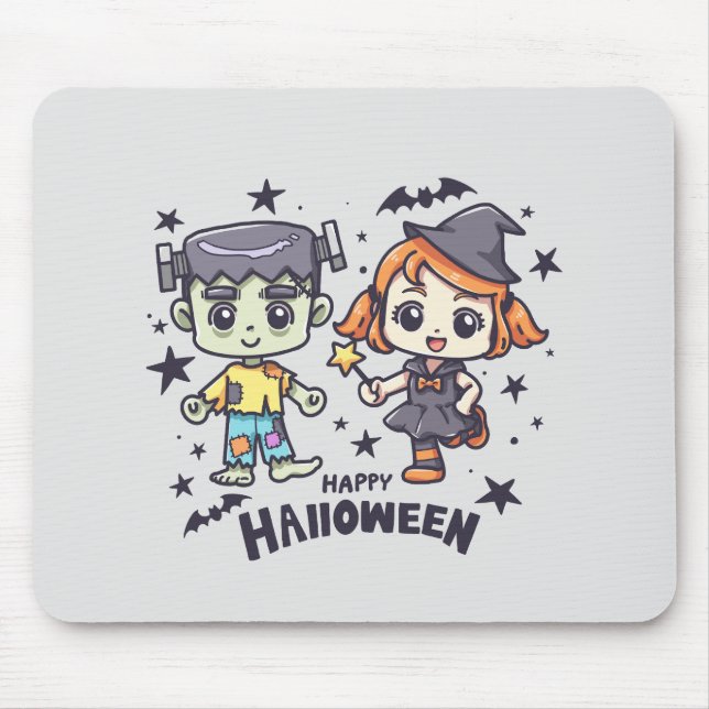 Mousepad Bonita Bruxa e Zombie Boy Mischievous (Frente)