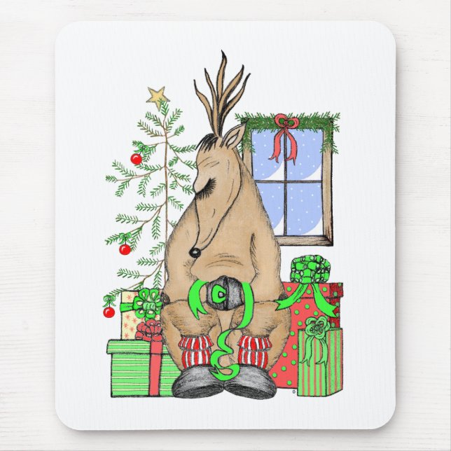Mousepad Bonita caneca de Natal, Rena com Sono (Frente)