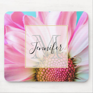 Mousepad Bonita Flor Rosa Fechar Fotografia Monograma