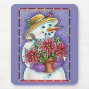 Mousepad Bonita Garota de Natal Snowman com Poinsettia