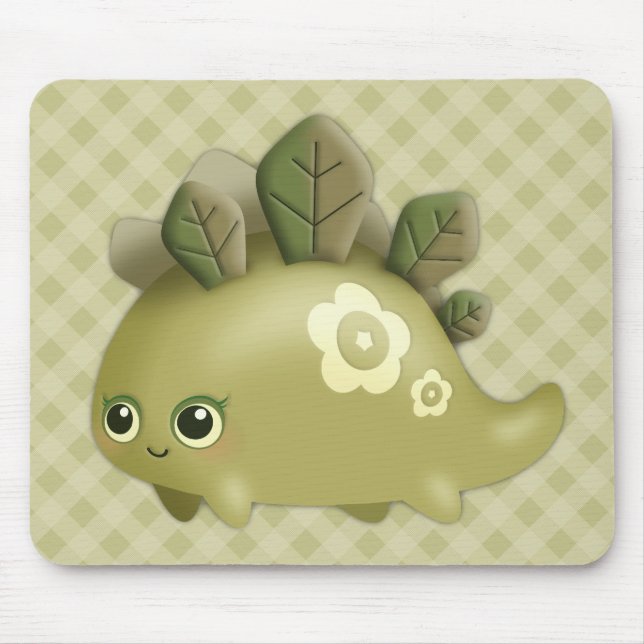 Mousepad Bonita Leafy Dino - criatura do estilo kawaii (Frente)